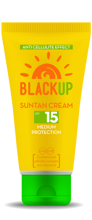 BLACK UP Suntan Cream With Anti-Cellulite Effect SPF 15, 2 in 1, 150 ml